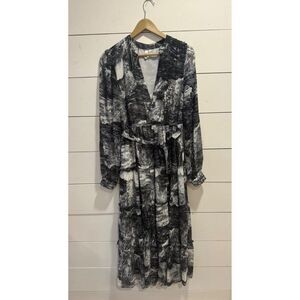 Elan Stormy Seascape Dress Tiered White Black Gray Medium